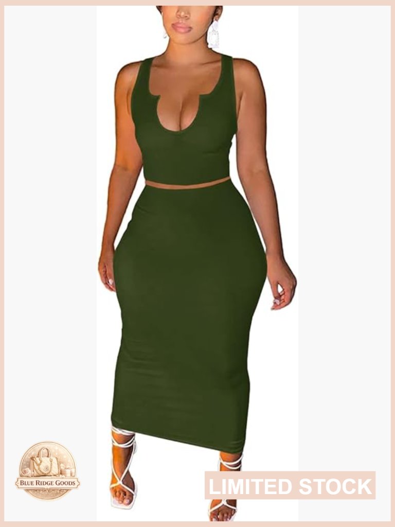 Sexy Bodycon Maxi Dress Two Piece Set Ribbed Knit Club Party Wear